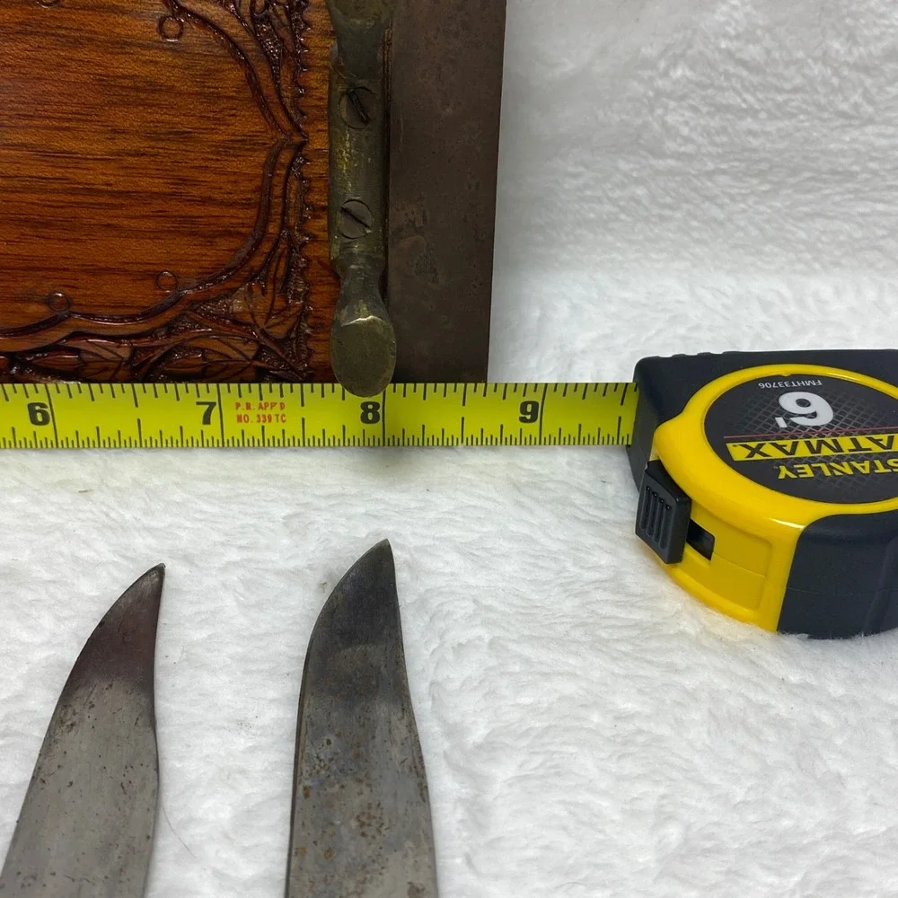 Vintage Carved Wood Steak‎ Knives Set with Box, Antique Serving Knives, Set of 6